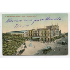 CIUDAD DE BUENOS AIRES ESTACION DE FERROCARRIL ONCE ANTIGUA TARJETA POSTAL TRANVIAS